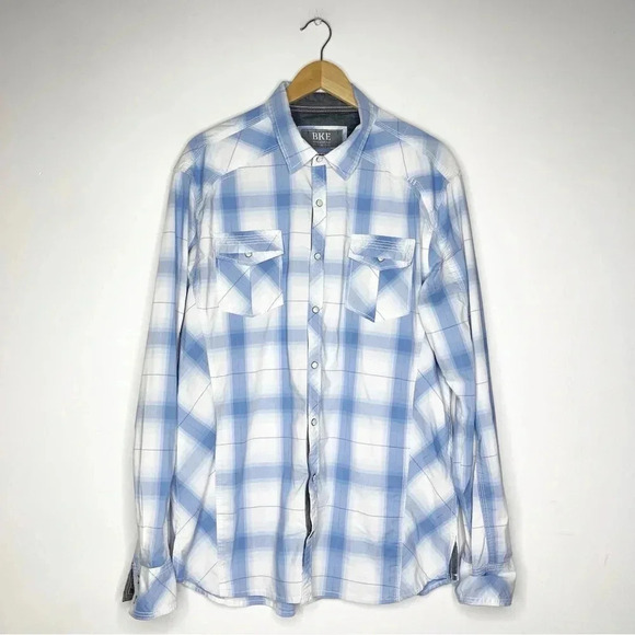 BKE Athletic Mens Snap Shirt Western Cowboy Pockets Blue Plaid Size XL - Picture 1 of 6